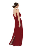 Long Sheath Scoop Sleeveless Burgundy Chiffon Bridesmaid Dress Vivian