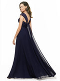 Dark Navy A-Line Sweetheart V-Neck Sleeveless Long Bridesmaid Dress Gary