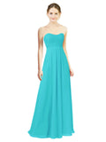 Aqua A-Line Sweetheart Strapless Long Bridesmaid Dress Melany