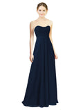 Dark Navy A-Line Sweetheart Strapless Long Bridesmaid Dress Melany