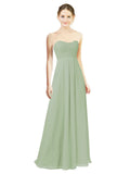 Smoke Green A-Line Sweetheart Strapless Long Bridesmaid Dress Melany