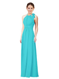 Aqua Halter Sleeveless Long Bridesmaid Dress Alejandra