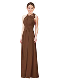 Brown Halter Sleeveless Long Bridesmaid Dress Alejandra