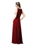 Burgundy Halter Sleeveless Long Bridesmaid Dress Alejandra