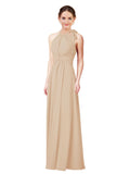 Champagne Halter Sleeveless Long Bridesmaid Dress Alejandra