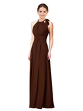 Chocolate Halter Sleeveless Long Bridesmaid Dress Alejandra