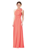 Coral Halter Sleeveless Long Bridesmaid Dress Alejandra