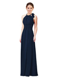 Dark Navy Halter Sleeveless Long Bridesmaid Dress Alejandra