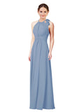 Dusty Blue Halter Sleeveless Long Bridesmaid Dress Alejandra