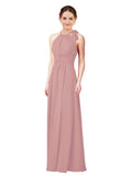 Dusty Pink Halter Sleeveless Long Bridesmaid Dress Alejandra