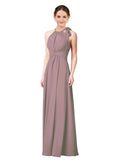 Dusty Rose Halter Sleeveless Long Bridesmaid Dress Alejandra