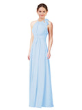 Light Sky Blue Halter Sleeveless Long Bridesmaid Dress Alejandra