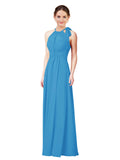 Peacock Blue Halter Sleeveless Long Bridesmaid Dress Alejandra