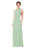 Sage Halter Sleeveless Long Bridesmaid Dress Alejandra