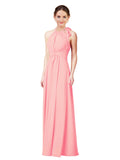 Salmon Halter Sleeveless Long Bridesmaid Dress Alejandra