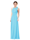 Sky Blue Halter Sleeveless Long Bridesmaid Dress Alejandra