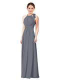 Slate Grey Halter Sleeveless Long Bridesmaid Dress Alejandra