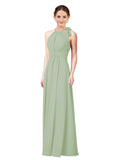 Smoke Green Halter Sleeveless Long Bridesmaid Dress Alejandra