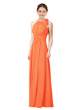 Tangerine Tango Halter Sleeveless Long Bridesmaid Dress Alejandra