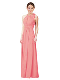 Watermelon Halter Sleeveless Long Bridesmaid Dress Alejandra