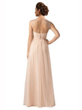 Long A-Line Spaghetti Straps Sleeveless Tulle Nude Bridesmaid Dress Kailani