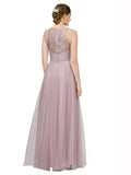 Long A-Line Sweetheart Sleeveless Light Lilac Tulle Lace Bridesmaid Dress Alma