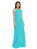 Long Sheath High Neck Halter Sleeveless Aqua Chiffon Bridesmaid Dress Koloti