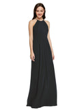 Long Sheath High Neck Halter Sleeveless Black Chiffon Bridesmaid Dress Koloti