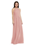 Long Sheath High Neck Halter Sleeveless Bliss Chiffon Bridesmaid Dress Koloti