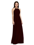 Long Sheath High Neck Halter Sleeveless Burgundy Gold Chiffon Bridesmaid Dress Koloti