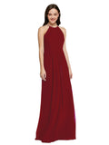 Long Sheath High Neck Halter Sleeveless Burgundy Chiffon Bridesmaid Dress Koloti