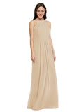 Long Sheath High Neck Halter Sleeveless Champagne Chiffon Bridesmaid Dress Koloti