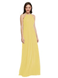 Long Sheath High Neck Halter Sleeveless Daffodil Chiffon Bridesmaid Dress Koloti