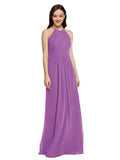 Long Sheath High Neck Halter Sleeveless Dahlia Chiffon Bridesmaid Dress Koloti