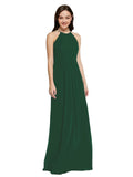 Long Sheath High Neck Halter Sleeveless Dark Green Chiffon Bridesmaid Dress Koloti