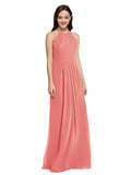 Long Sheath High Neck Halter Sleeveless Desert Rose Chiffon Bridesmaid Dress Koloti