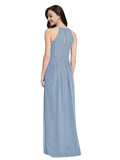 Long Sheath High Neck Halter Sleeveless Dusty Blue Chiffon Bridesmaid Dress Koloti