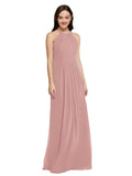 Long Sheath High Neck Halter Sleeveless Dusty Pink Chiffon Bridesmaid Dress Koloti