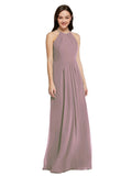 Long Sheath High Neck Halter Sleeveless Dusty Rose Chiffon Bridesmaid Dress Koloti