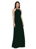 Long Sheath High Neck Halter Sleeveless Ever Green Chiffon Bridesmaid Dress Koloti