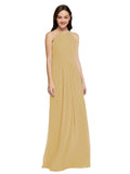 Long Sheath High Neck Halter Sleeveless Gold Chiffon Bridesmaid Dress Koloti