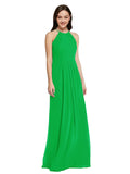 Long Sheath High Neck Halter Sleeveless Green Chiffon Bridesmaid Dress Koloti