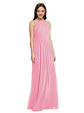 Long Sheath High Neck Halter Sleeveless Hot Pink Chiffon Bridesmaid Dress Koloti