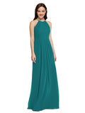 Long Sheath High Neck Halter Sleeveless Hunter Chiffon Bridesmaid Dress Koloti