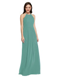 Long Sheath High Neck Halter Sleeveless Icelandic Silver Chiffon Bridesmaid Dress Koloti