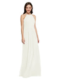 Long Sheath High Neck Halter Sleeveless Ivory Chiffon Bridesmaid Dress Koloti