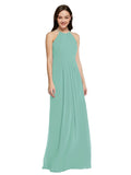 Long Sheath High Neck Halter Sleeveless Jade Chiffon Bridesmaid Dress Koloti