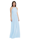 Long Sheath High Neck Halter Sleeveless Light Sky Blue Chiffon Bridesmaid Dress Koloti