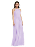 Long Sheath High Neck Halter Sleeveless Lilac Chiffon Bridesmaid Dress Koloti