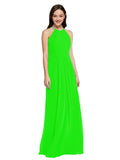 Long Sheath High Neck Halter Sleeveless Lime Green Chiffon Bridesmaid Dress Koloti